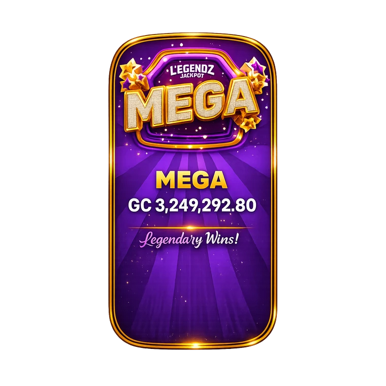 Legendz Mega jackpot tile showing GC 3,249,292.80