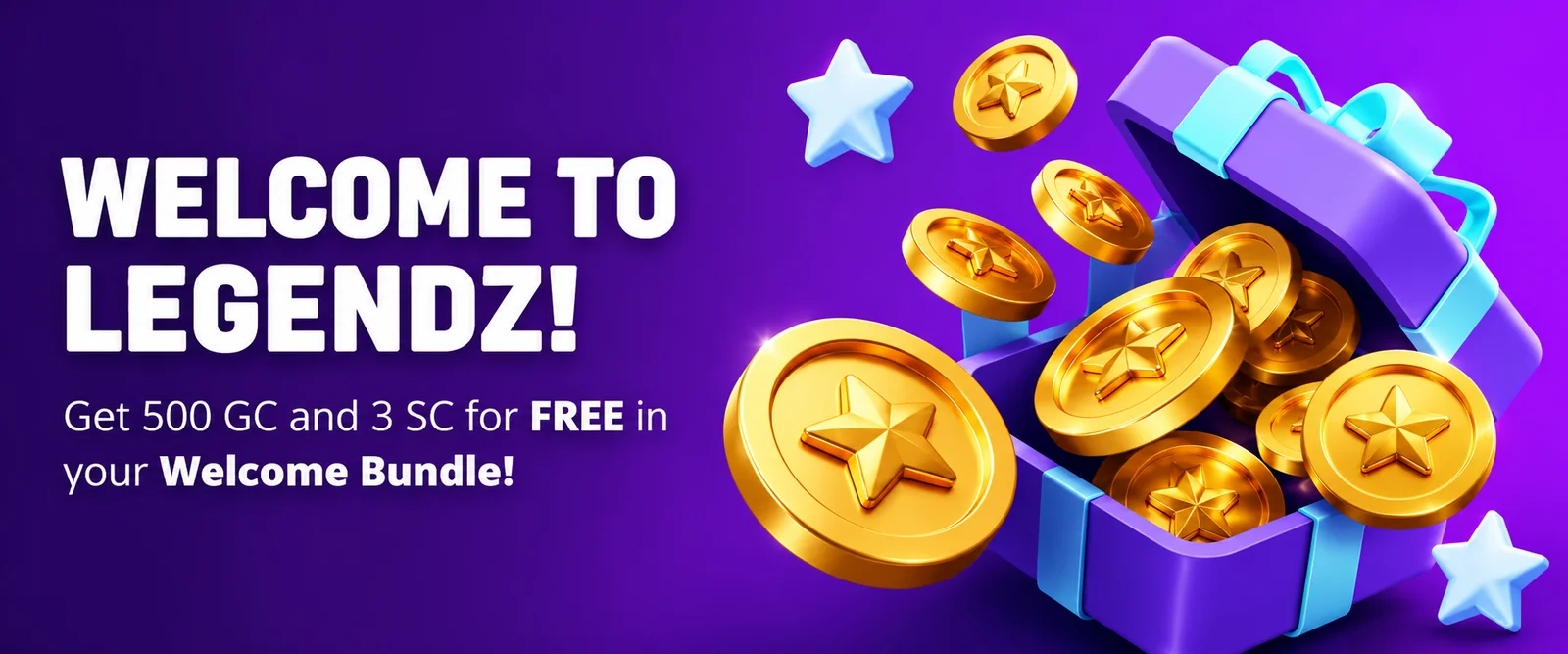 Welcome to Legendz - get 500 Gold Coins and 3 Sweeps Coins free in your welcome bundle